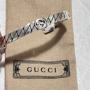 Gucci Silver Textured Open Cuff Bracelet
